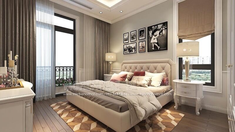 Giường ngủ gỗ tự nhiên bọc da toàn bộ, phần đầu giường được bọc nút chần tỉ mỉ, chi tiết tạo điểm nhấn lạ mắt cho chiếc giường không quá đơn điệu